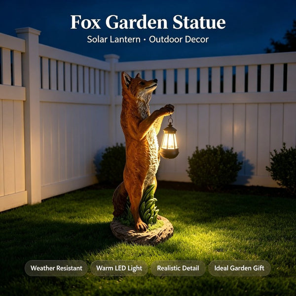 English Elm 28 Inch Solar Fox Garden Sculpture Resin Woodland Lantern Statue for Yard Patio W5709P585672