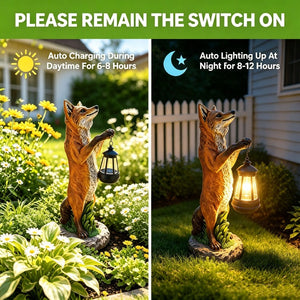 English Elm 28 Inch Solar Fox Garden Sculpture Resin Woodland Lantern Statue for Yard Patio W5709P585672