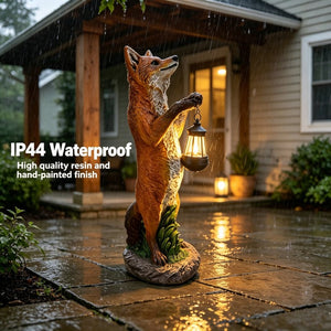 English Elm 28 Inch Solar Fox Garden Sculpture Resin Woodland Lantern Statue for Yard Patio W5709P585672