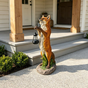 English Elm 28 Inch Solar Fox Garden Sculpture Resin Woodland Lantern Statue for Yard Patio W5709P585672