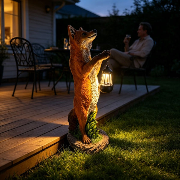 English Elm 28 Inch Solar Fox Garden Sculpture Resin Woodland Lantern Statue for Yard Patio W5709P585672