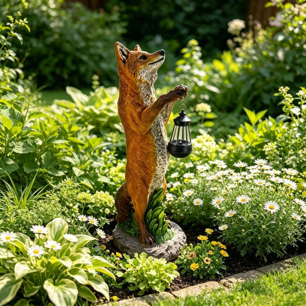 English Elm 28 Inch Solar Fox Garden Sculpture Resin Woodland Lantern Statue for Yard Patio W5709P585672