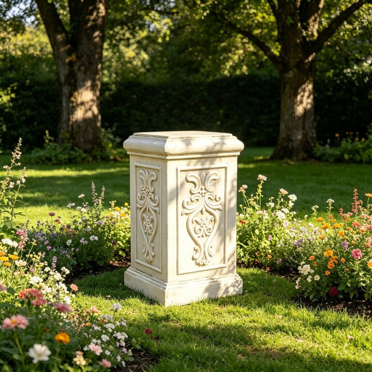 English Elm 20 Inch Resin Roman Column Pedestal with Cherub Capital Antique White Fluted Design W5709P599066