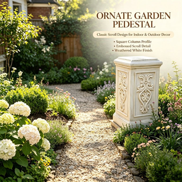 English Elm 20 Inch Resin Roman Column Pedestal with Cherub Capital Antique White Fluted Design W5709P599066