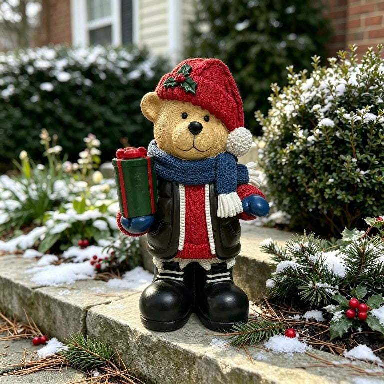 English Elm 27 Inch Holiday Bear Figurine Hand-Painted Winter Statue for Porch Yard Entryway W5709P601546