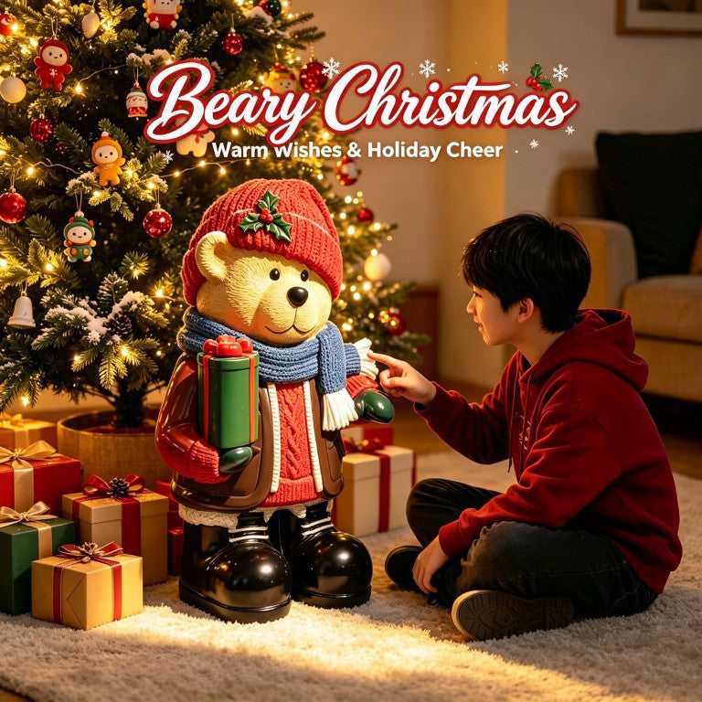 English Elm 27 Inch Holiday Bear Figurine Hand-Painted Winter Statue for Porch Yard Entryway W5709P601546