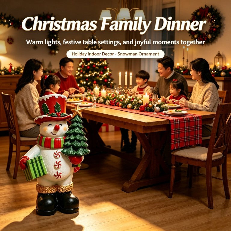 English Elm 28 Inch Hand-Painted Snowman Statue with Miniature Tree and Gift for Festive Porch Decor W5709P601549
