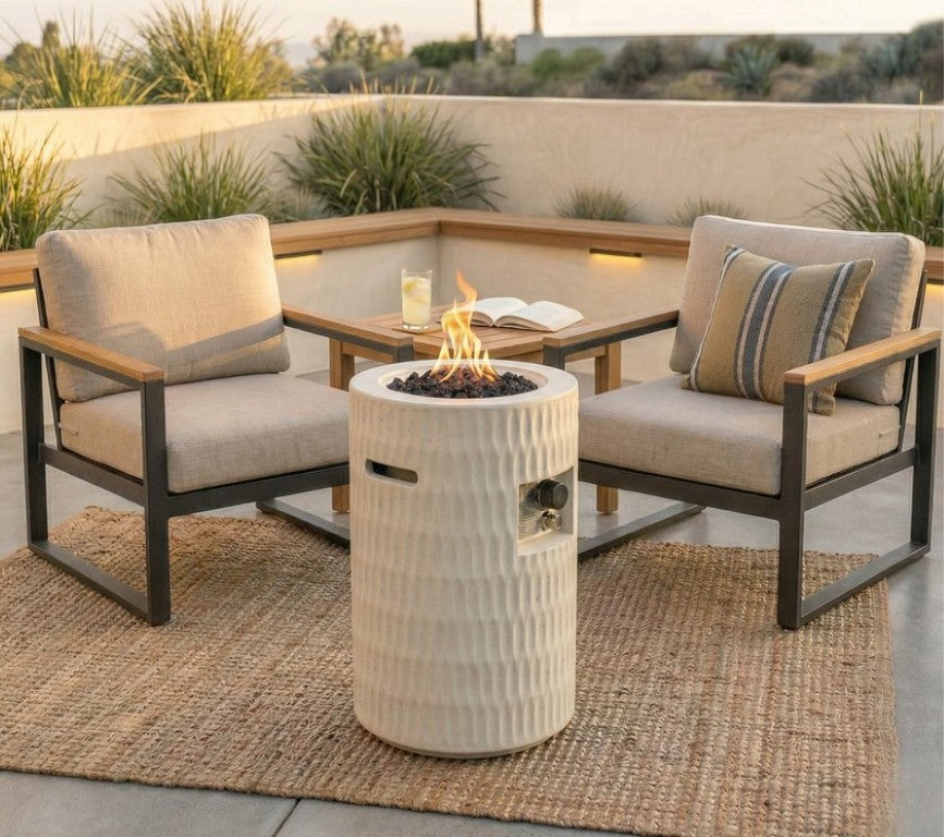 English Elm 26 Inch Concrete Column Propane Fire Pit 40000 BTU Sculptural Outdoor Patio Burner W5727P465776