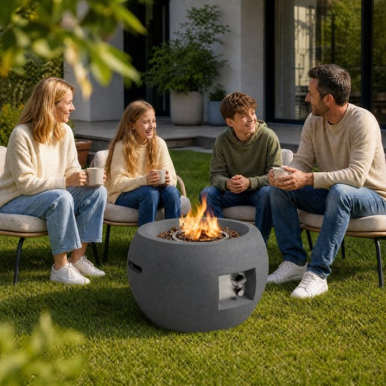 English Elm 24 Inch Concrete Propane Fire Pit Bowl 40000 BTU Outdoor Round Patio Heater with Cover W5727P552279
