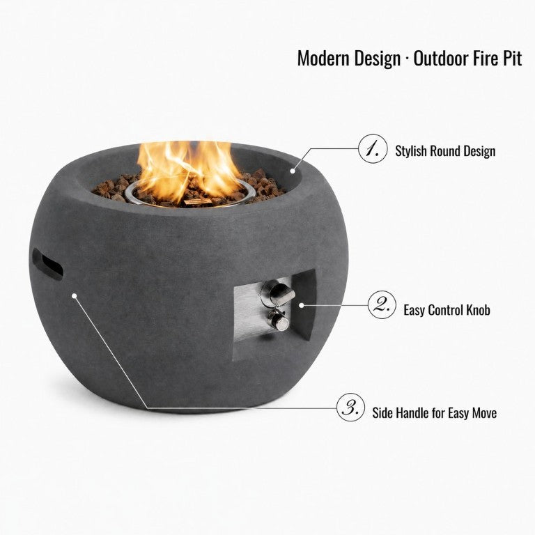 English Elm 24 Inch Concrete Propane Fire Pit Bowl 40000 BTU Outdoor Round Patio Heater with Cover W5727P552279