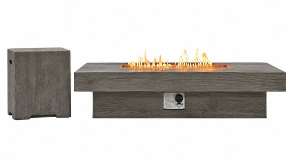 English Elm 50 Inch Rectangular Concrete Propane Fire Pit Table with Wood Grain Finish 50000 BTU W5727P552280