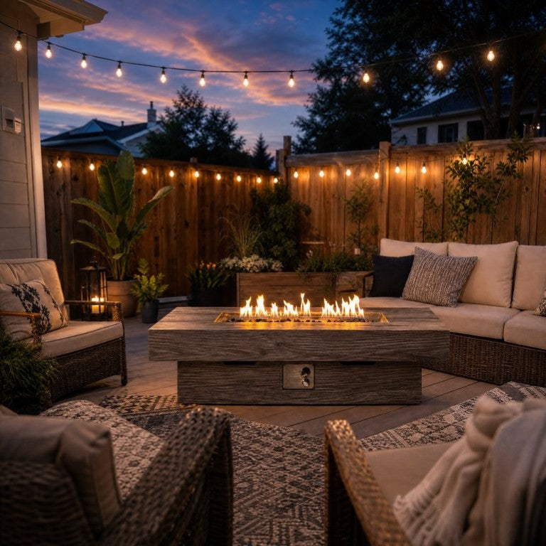 English Elm 50 Inch Rectangular Concrete Propane Fire Pit Table with Wood Grain Finish 50000 BTU W5727P552280