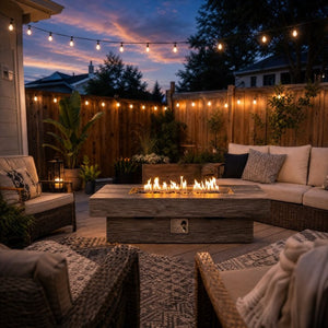 English Elm 50 Inch Rectangular Concrete Propane Fire Pit Table with Wood Grain Finish 50000 BTU W5727P552280