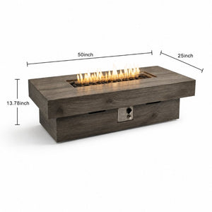 English Elm 50 Inch Rectangular Concrete Propane Fire Pit Table with Wood Grain Finish 50000 BTU W5727P552280