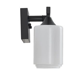 English Elm 5-Light Matte Black Vanity Fixture Frosted Cylindrical Glass Shades for Modern Bath W5735P535360