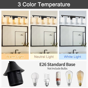 English Elm 5-Light Matte Black Vanity Fixture Frosted Cylindrical Glass Shades for Modern Bath W5735P535360