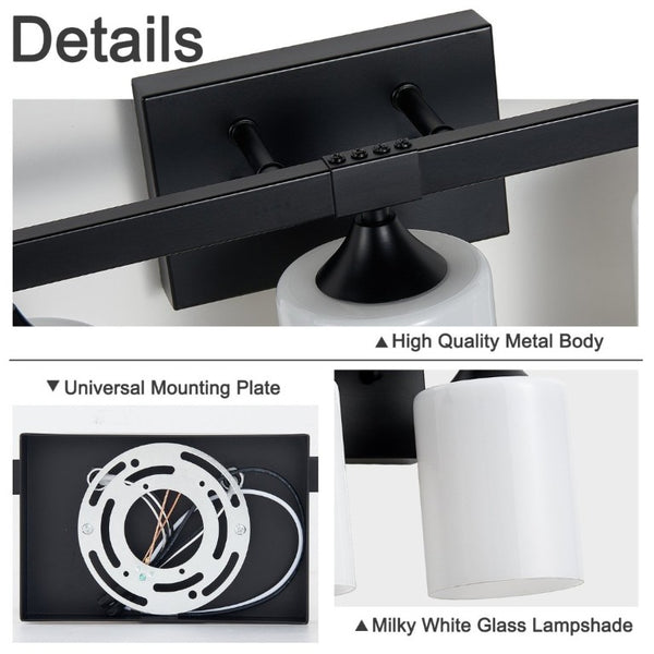 English Elm 5-Light Matte Black Vanity Fixture Frosted Cylindrical Glass Shades for Modern Bath W5735P535360