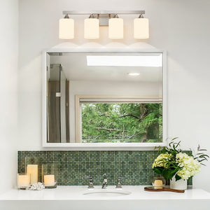 English Elm 4-Light Brushed Brass Vanity Wall Sconce Frosted Cylinder Shades for Modern Bathrooms Silver W5735P535362