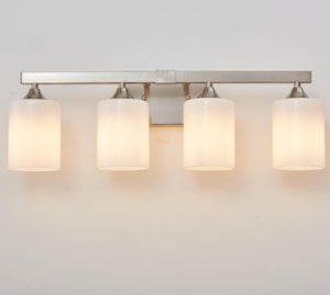 English Elm 4-Light Brushed Brass Vanity Wall Sconce Frosted Cylinder Shades for Modern Bathrooms Silver W5735P535362