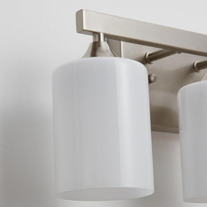 English Elm 4-Light Brushed Brass Vanity Wall Sconce Frosted Cylinder Shades for Modern Bathrooms Silver W5735P535362