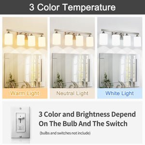English Elm 4-Light Brushed Brass Vanity Wall Sconce Frosted Cylinder Shades for Modern Bathrooms Silver W5735P535362