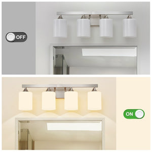 English Elm 4-Light Brushed Brass Vanity Wall Sconce Frosted Cylinder Shades for Modern Bathrooms Silver W5735P535362