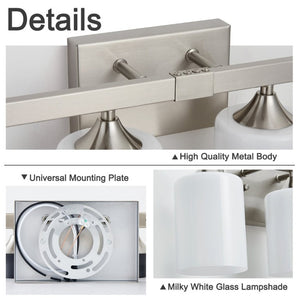 English Elm 4-Light Brushed Brass Vanity Wall Sconce Frosted Cylinder Shades for Modern Bathrooms Silver W5735P535362