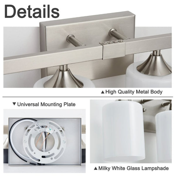 English Elm 4-Light Brushed Brass Vanity Wall Sconce Frosted Cylinder Shades for Modern Bathrooms Silver W5735P535362