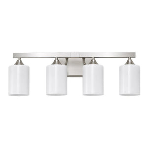 English Elm 4-Light Brushed Brass Vanity Wall Sconce Frosted Cylinder Shades for Modern Bathrooms Silver W5735P535362