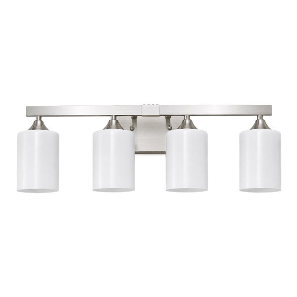 English Elm 4-Light Brushed Brass Vanity Wall Sconce Frosted Cylinder Shades for Modern Bathrooms Silver W5735P535362