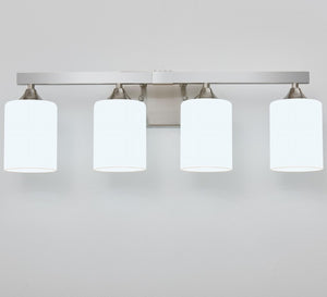 English Elm 4-Light Brushed Brass Vanity Wall Sconce Frosted Cylinder Shades for Modern Bathrooms Silver W5735P535362