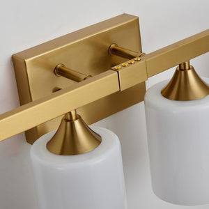 English Elm 4-Light Brushed Brass Vanity Wall Sconce Frosted Cylinder Shades for Modern Bathrooms Gold W5735P535365