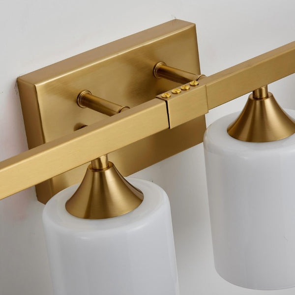 English Elm 4-Light Brushed Brass Vanity Wall Sconce Frosted Cylinder Shades for Modern Bathrooms Gold W5735P535365