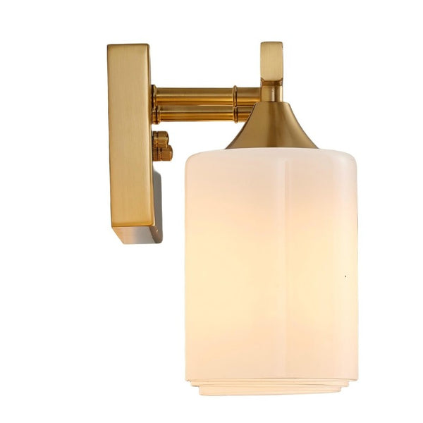 English Elm 4-Light Brushed Brass Vanity Wall Sconce Frosted Cylinder Shades for Modern Bathrooms Gold W5735P535365