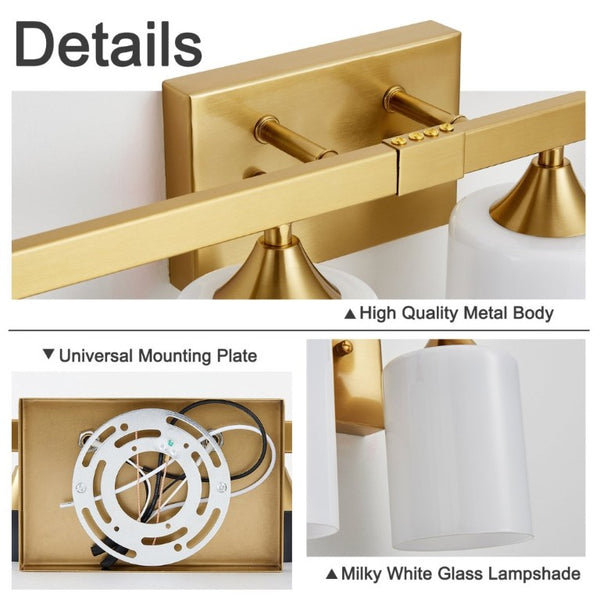 English Elm 4-Light Brushed Brass Vanity Wall Sconce Frosted Cylinder Shades for Modern Bathrooms Gold W5735P535365