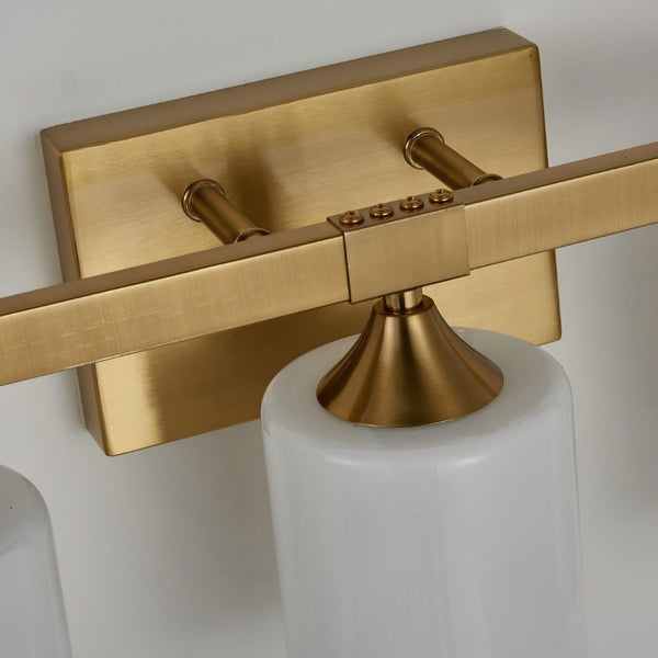 English Elm 5-Light Brushed Brass Vanity Fixture Frosted Cylinder Shades for Bathroom Mirror Wall Gold W5735P535366