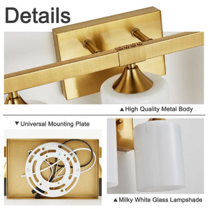English Elm 5-Light Brushed Brass Vanity Fixture Frosted Cylinder Shades for Bathroom Mirror Wall Gold W5735P535366