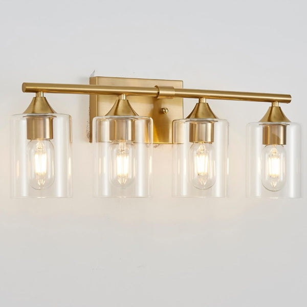 English Elm 4-Light Brushed Nickel Vanity Bar with Clear Cylindrical Shades for Modern Bathrooms Gold W5735P535371