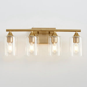English Elm 4-Light Brushed Nickel Vanity Bar with Clear Cylindrical Shades for Modern Bathrooms Gold W5735P535371