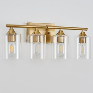 English Elm 4-Light Brushed Nickel Vanity Bar with Clear Cylindrical Shades for Modern Bathrooms Gold W5735P535371