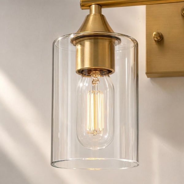 English Elm 4-Light Brushed Nickel Vanity Bar with Clear Cylindrical Shades for Modern Bathrooms Gold W5735P535371
