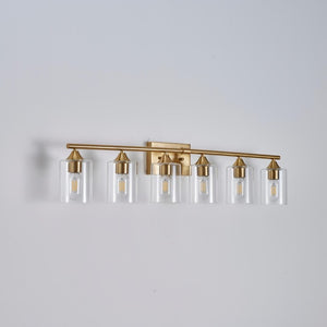 English Elm 6-Light Brushed Nickel Vanity Light Bar with Clear Cylinder Shades for Master Bath Gold W5735P535372
