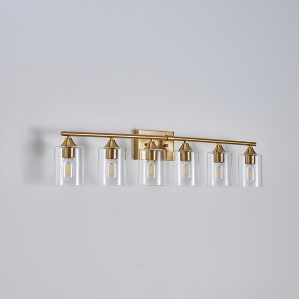 English Elm 6-Light Brushed Nickel Vanity Light Bar with Clear Cylinder Shades for Master Bath Gold W5735P535372