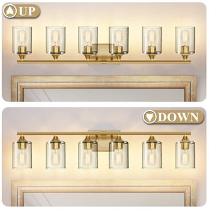 English Elm 6-Light Brushed Nickel Vanity Light Bar with Clear Cylinder Shades for Master Bath Gold W5735P535372