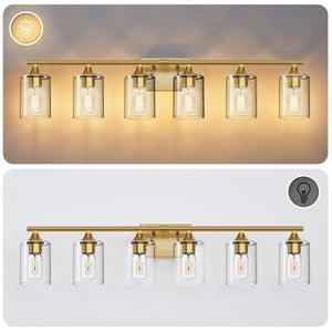 English Elm 6-Light Brushed Nickel Vanity Light Bar with Clear Cylinder Shades for Master Bath Gold W5735P535372