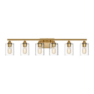 English Elm 6-Light Brushed Nickel Vanity Light Bar with Clear Cylinder Shades for Master Bath Gold W5735P535372