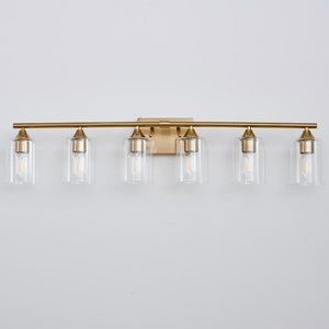 English Elm 6-Light Brushed Nickel Vanity Light Bar with Clear Cylinder Shades for Master Bath Gold W5735P535372