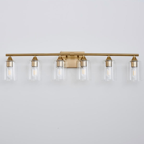 English Elm 6-Light Brushed Nickel Vanity Light Bar with Clear Cylinder Shades for Master Bath Gold W5735P535372