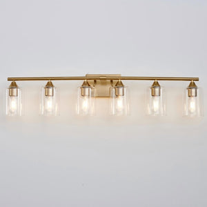 English Elm 6-Light Brushed Nickel Vanity Light Bar with Clear Cylinder Shades for Master Bath Gold W5735P535372