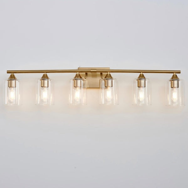 English Elm 6-Light Brushed Nickel Vanity Light Bar with Clear Cylinder Shades for Master Bath Gold W5735P535372